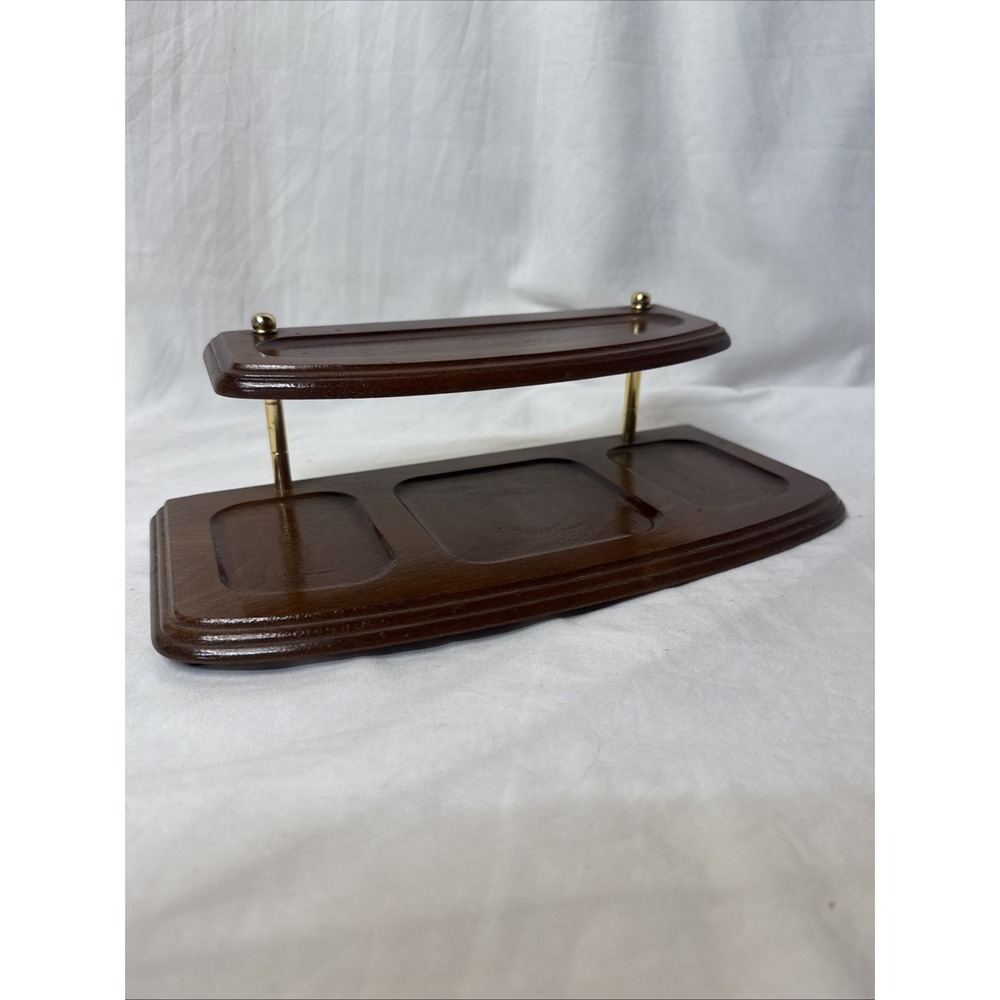 Vintage MCM Men's Wood Dresser Valet 2 Tier Desk Caddy Organizer Catch All Tray